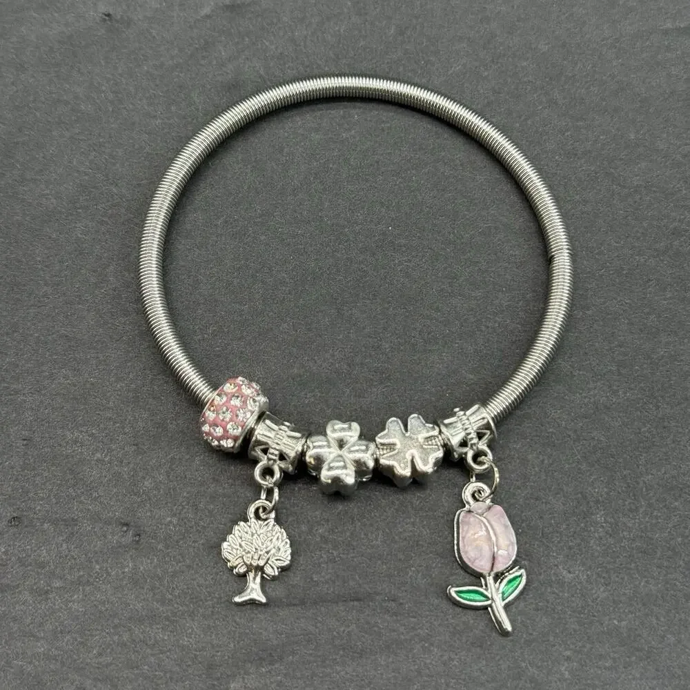 Women’s Pink Watch and Charm Bracelet 2pc Gift Set Rose Gold Tone Casual Quartz